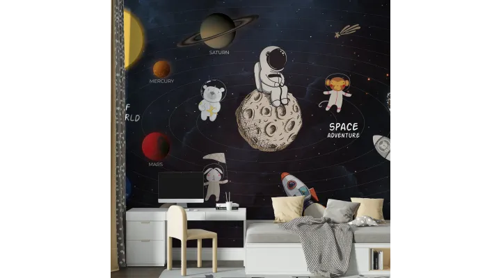 Lunar Expedition – Moon & Astronaut Wallpaper for Kids | Art Vision Decor