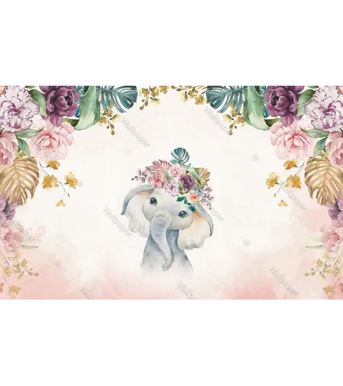 Floral Elephant – Cute Baby Elephant Wallpaper for Kids | Art Vision Decor