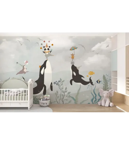 Ocean Circus – Whimsical Underwater Wallpaper for Kids | Art Vision Decor