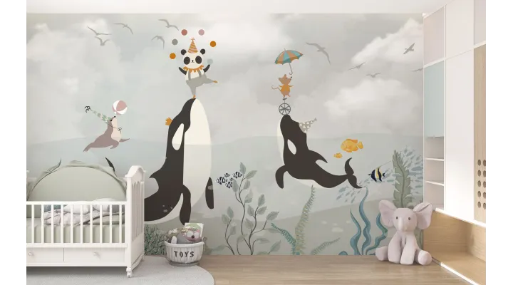 Ocean Circus – Whimsical Underwater Wallpaper for Kids | Art Vision Decor