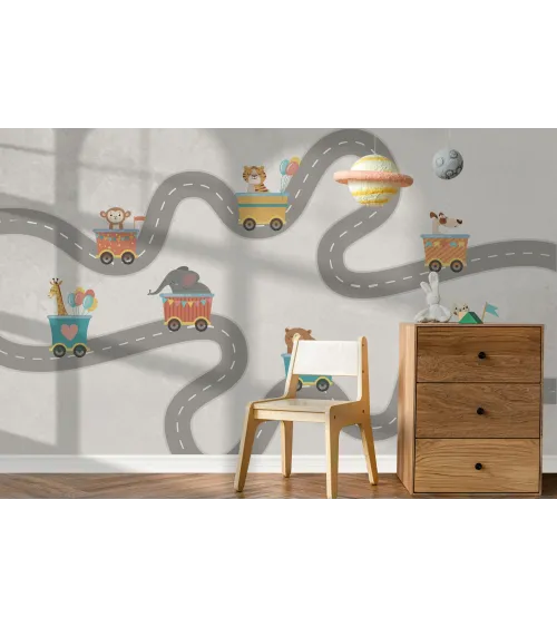Animal Adventure Express Wallpaper – Fun & Playful Kids Room Decor