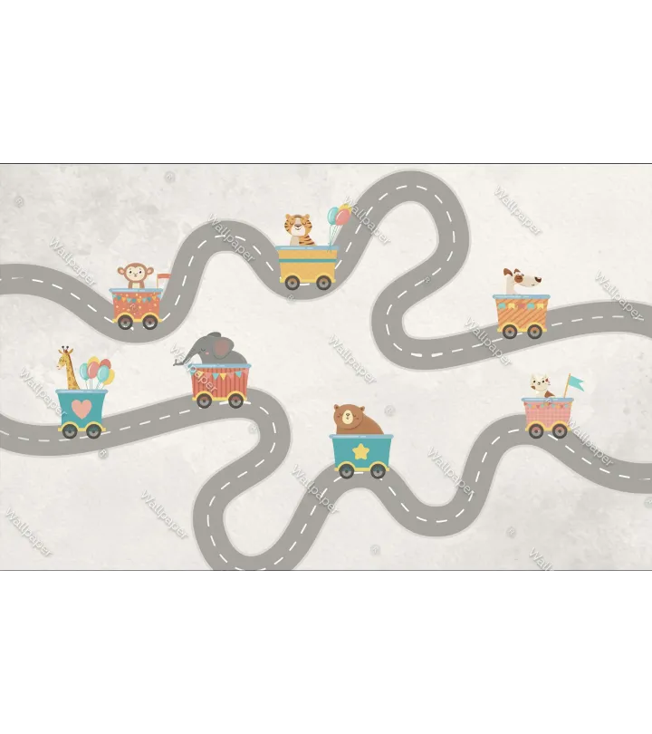 Animal Adventure Express Wallpaper – Fun & Playful Kids Room Decor