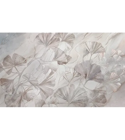 Marble Ginkgo – Designer Wallpaper with Ginkgo Leaves and Marble Texture