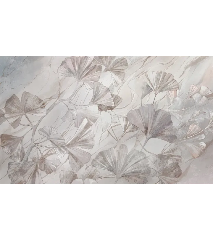 Marble Ginkgo – Designer Wallpaper with Ginkgo Leaves and Marble Texture