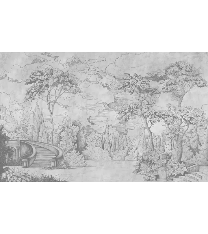 Timeless Estate – Panoramic Wallpaper with Architectural Garden Landscape