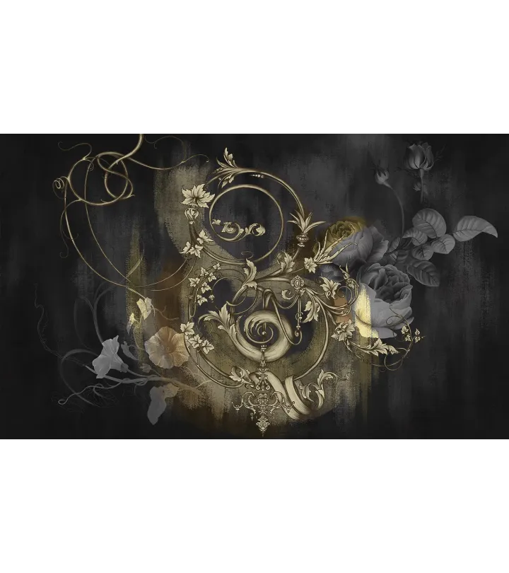 Noir Key – Dramatic Floral & Baroque Wallpaper with Vintage Key Motif