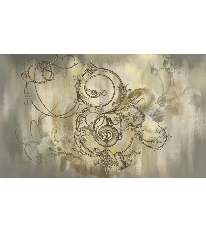Noir Key – Dramatic Floral & Baroque Wallpaper with Vintage Key Motif