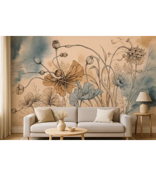 Papaver Dreams – Artistic Wallpaper with Poppies and Textured Background | ART VISION DECOR