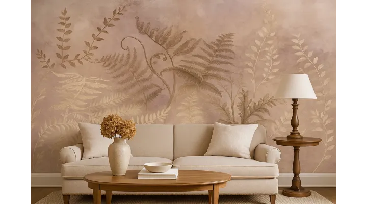 Botanical Haze – Seamless Designer Wallpaper with Ferns and Watercolor Background
