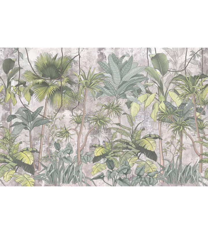 Urban Jungle — Tropical Wallpaper with Concrete Texture | Art Vision Decor