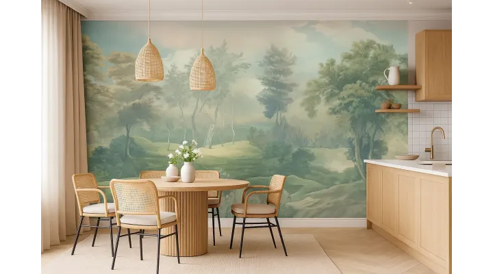 Mist Valley Daydream Seamless Wallpaper | Luxury Earth-Tone Wall Design by Art Vision Decor