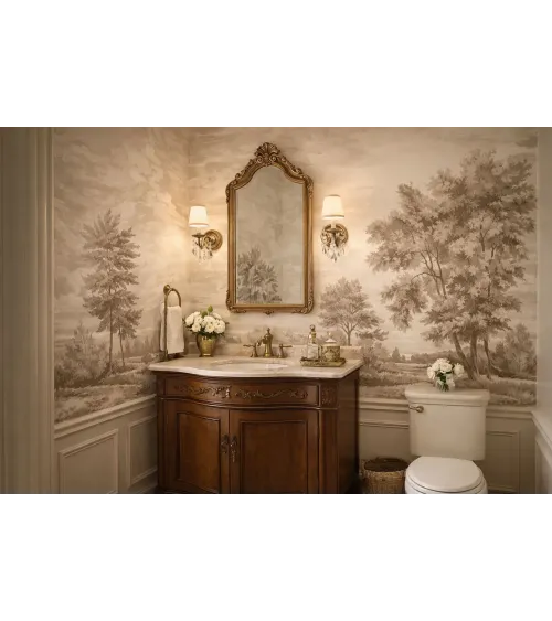 Breath of Mist Custom Scenic Wallpaper | Sepia Landscape Wall Mural from Art Vision Decor