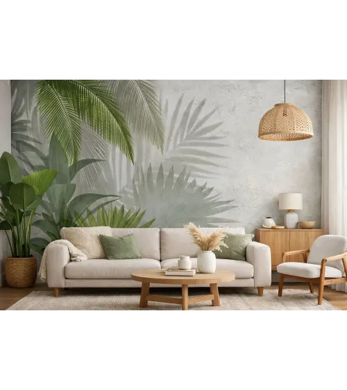 Exotic Leaves Shadow – Custom Tropical Leaf Wallpaper for Modern Interiors