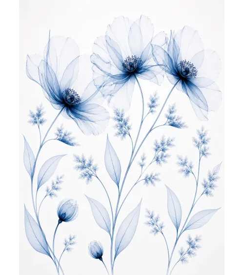 Azure Veil Blue Floral Wallpaper Mural | Elegant Botanical Wall Mural for Luxury Interiors