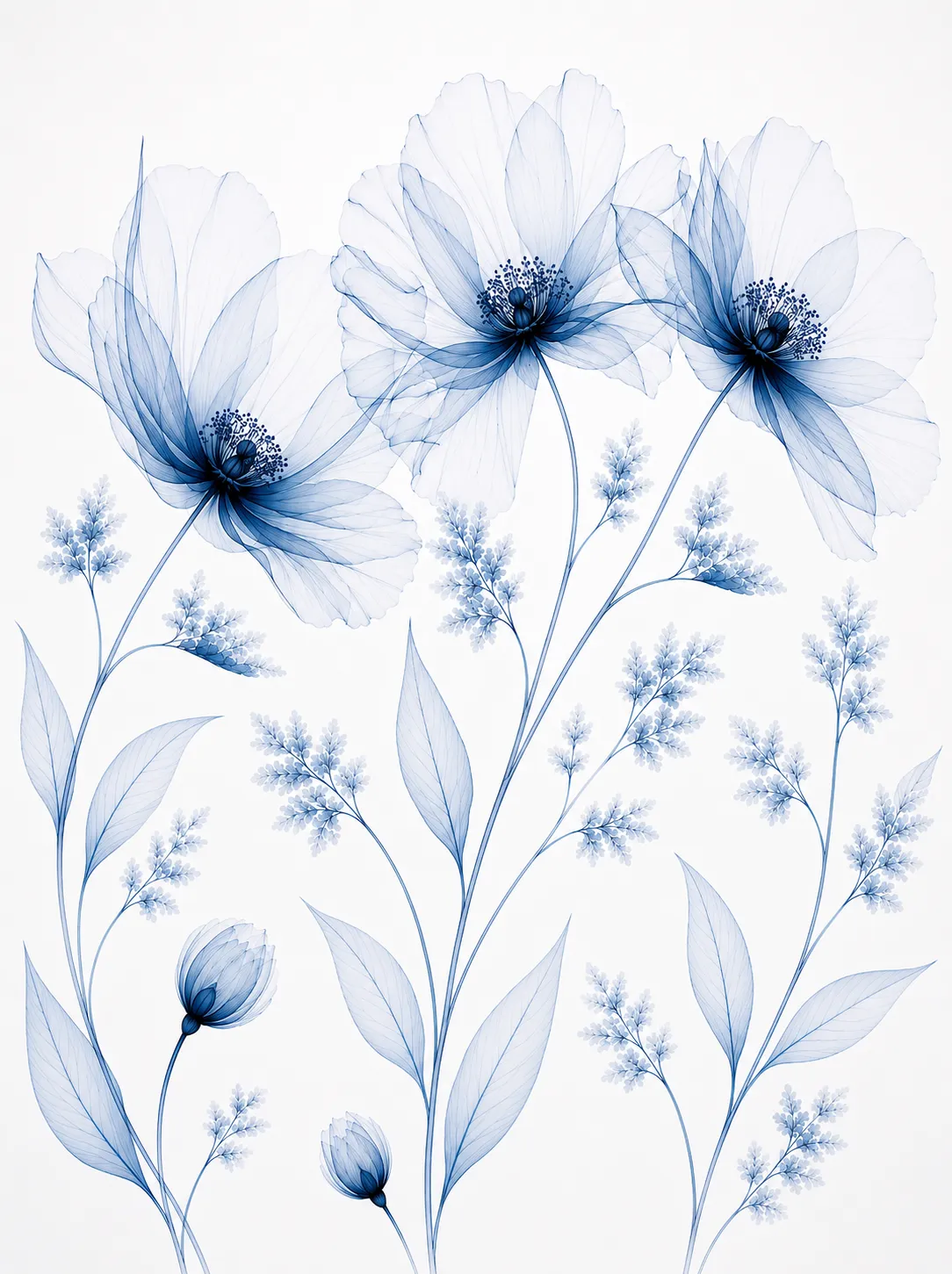 Azure Veil Blue Floral Wallpaper Mural | Elegant Botanical Wall Mural for Luxury Interiors