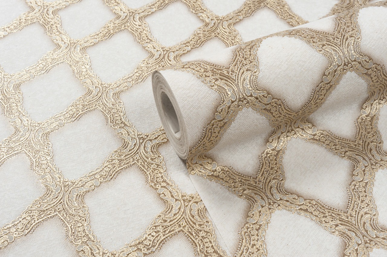 Vinyl Foam wallpaper on non-woven base Vinil CHARLOTTE DHV-1197/2 Pearl-Golden-Silver 10,05 x 1,06