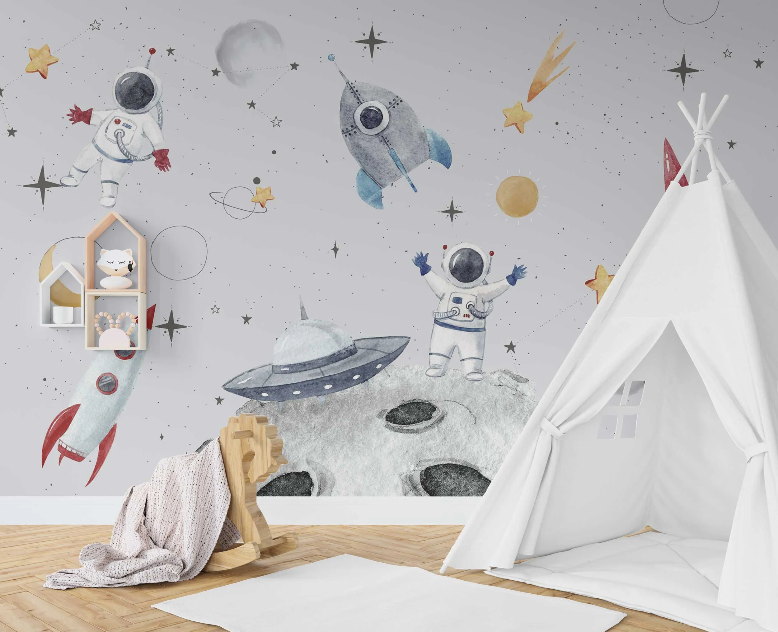 Galactic Journey – Space-Themed Wide-Format Wallpaper for Kids