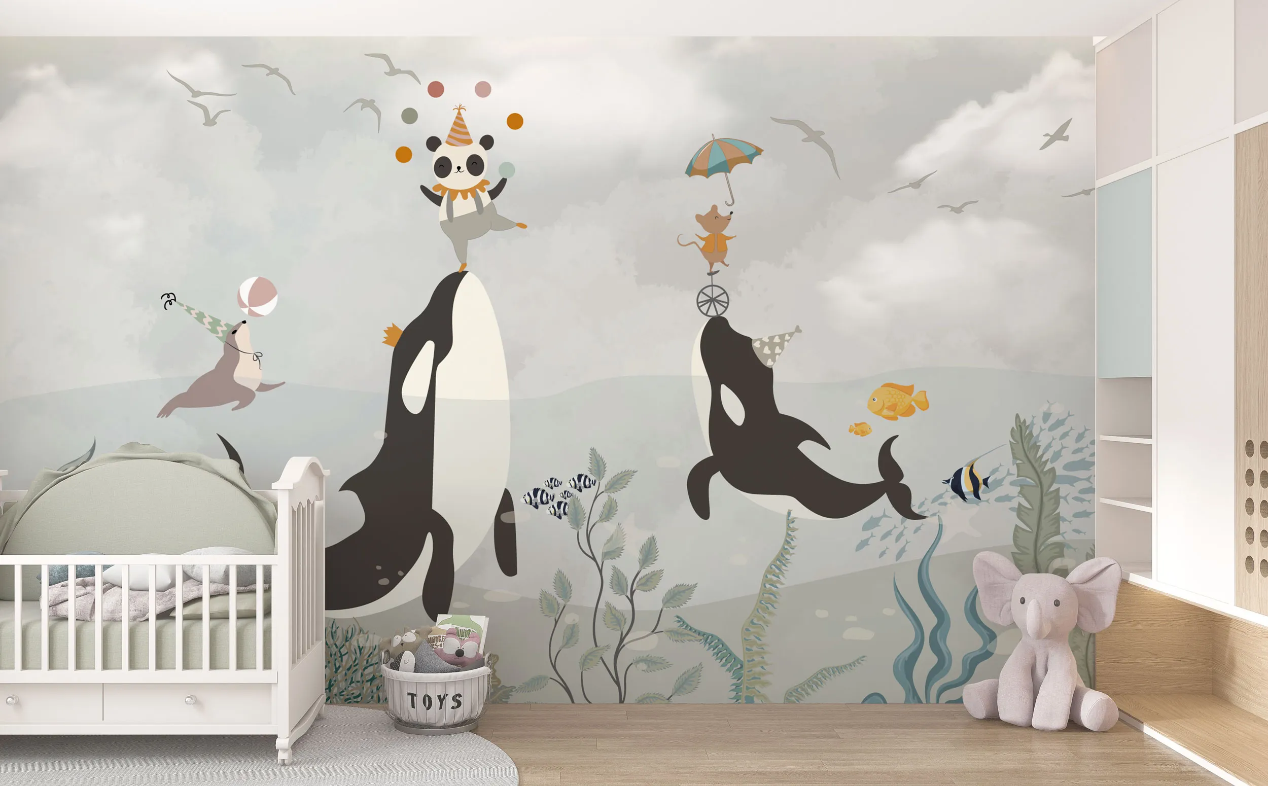 Ocean Circus – Whimsical Underwater Wallpaper for Kids | Art Vision Decor