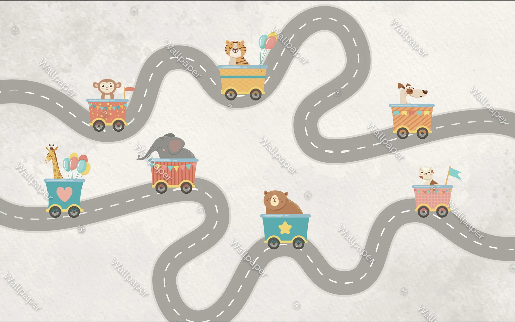 Animal Adventure Express Wallpaper – Fun & Playful Kids Room Decor