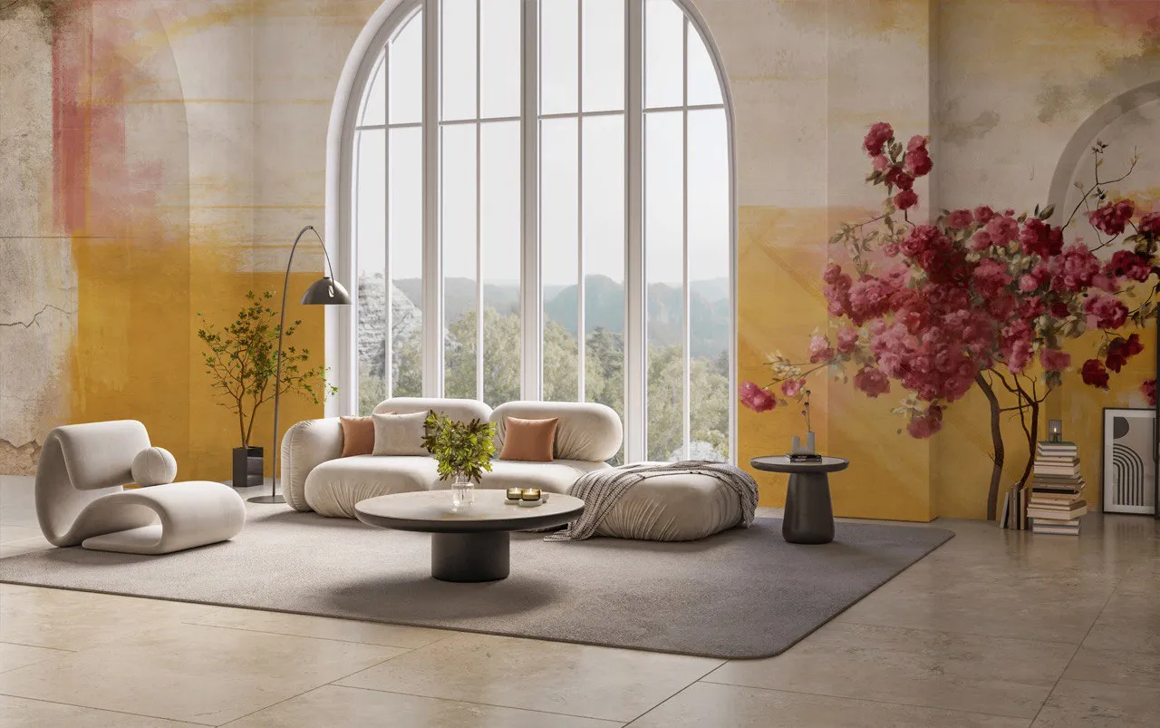 Monica Floral Sunrise Mural Wallpaper – Custom Seamless Design | Art Vision Decor