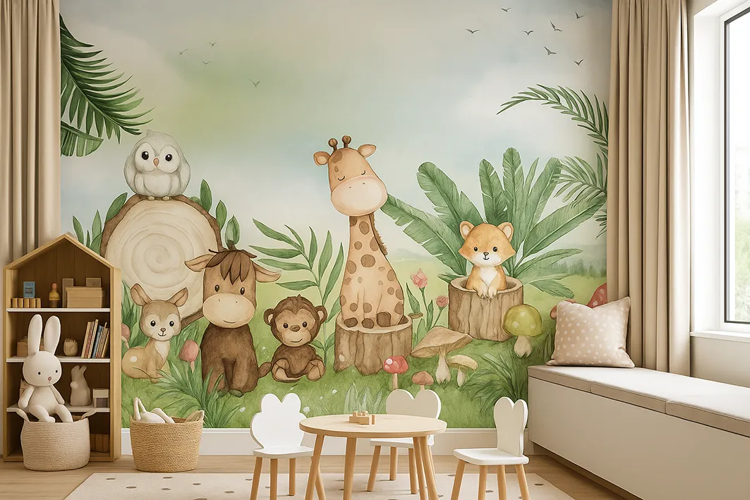 Whimsical Safari Symphony – Safari Adventure Kids’ Wallpaper