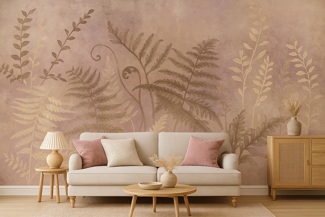 Botanical Haze – Seamless Designer Wallpaper with Ferns and Watercolor Background