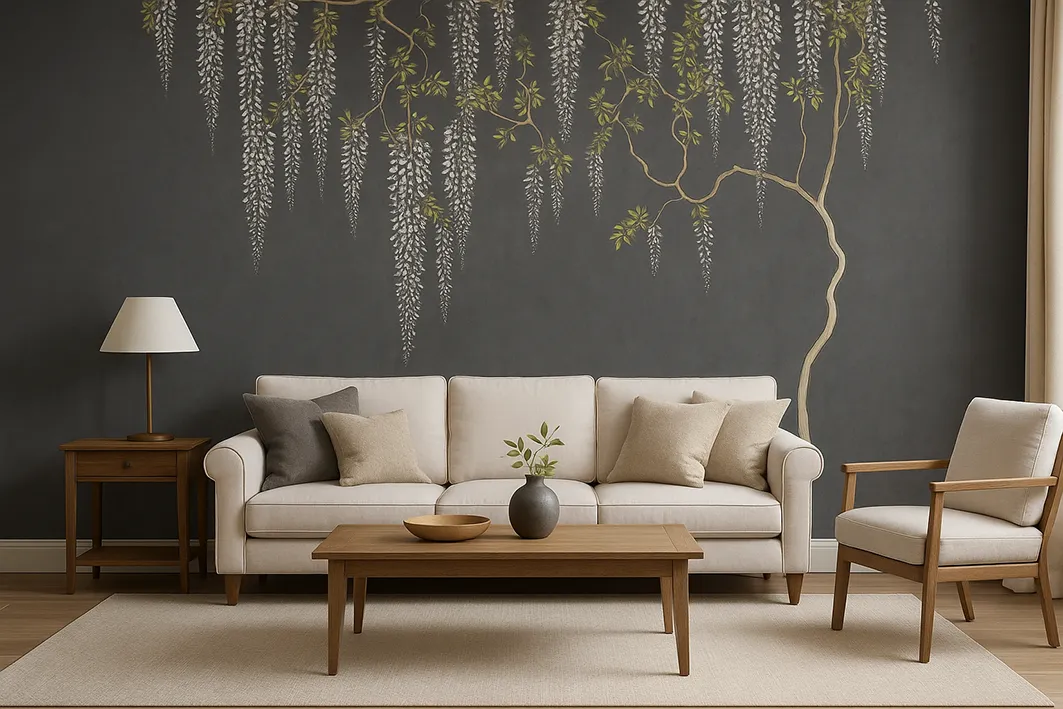 Wisteria Grace – Seamless Wallpaper with Cascading Wisteria Vines