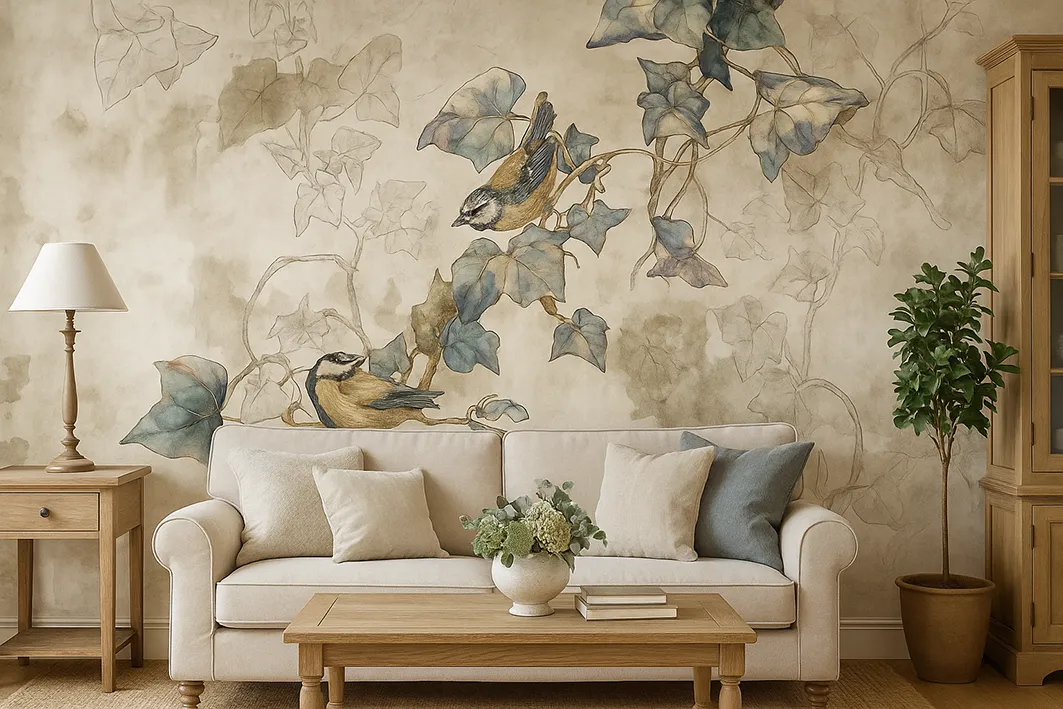The Ivy Song – Seamless Designer Wallpaper with Birds and Ivy