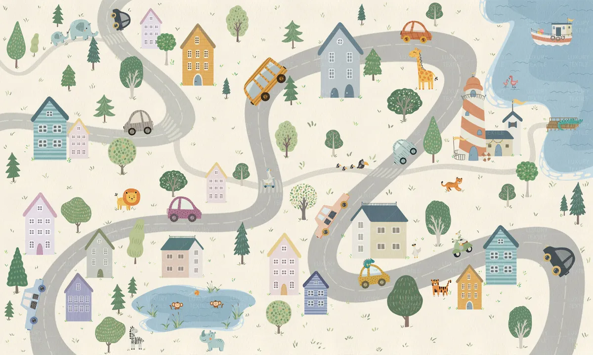 Ferrara – Playful City-Themed Kids Wallpaper | Seamless & Customizable