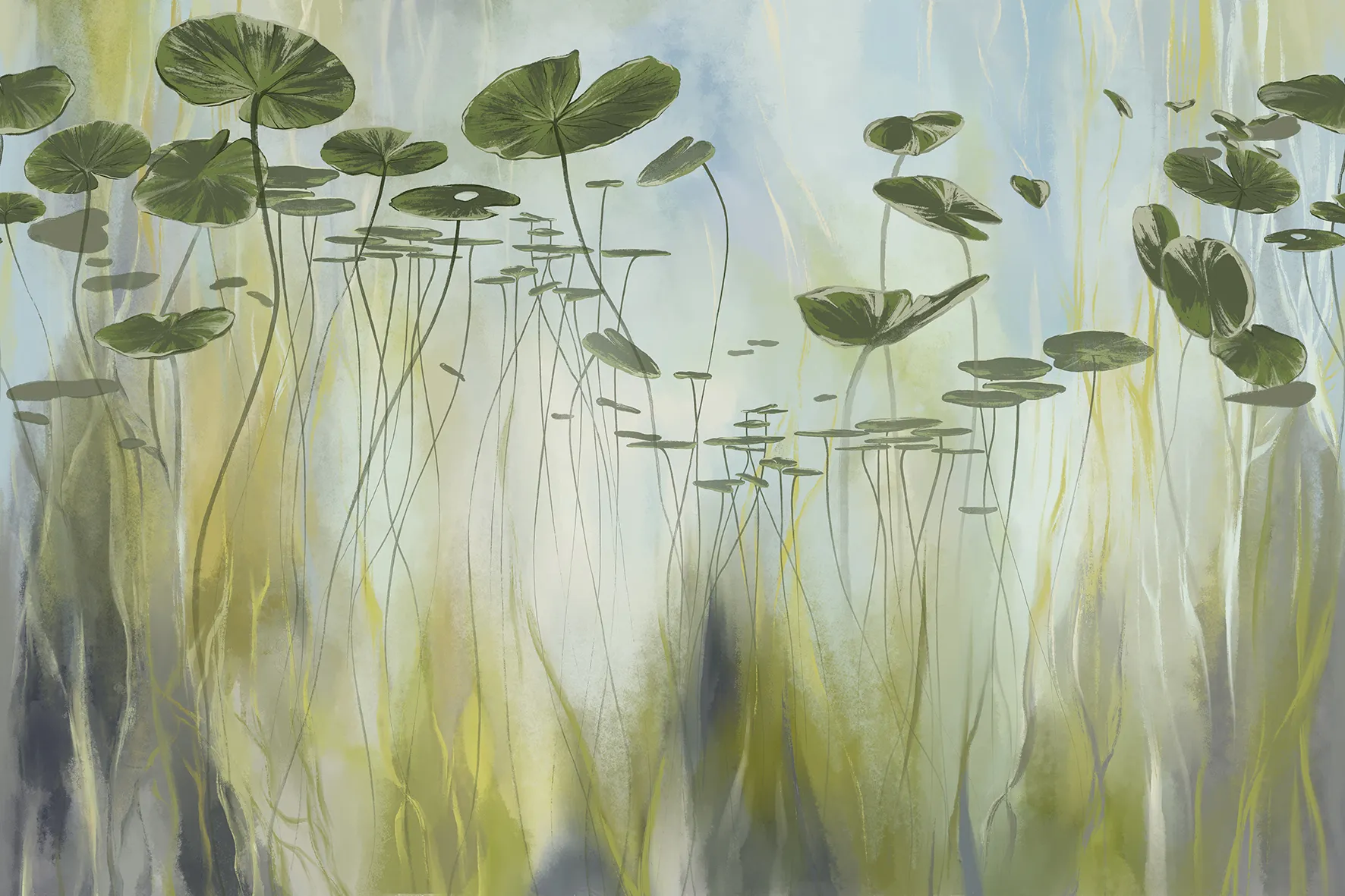 Silent Pond Botanical Mural Wallpaper – Tranquil Nature-Inspired Wall Art | Art Vision Decor