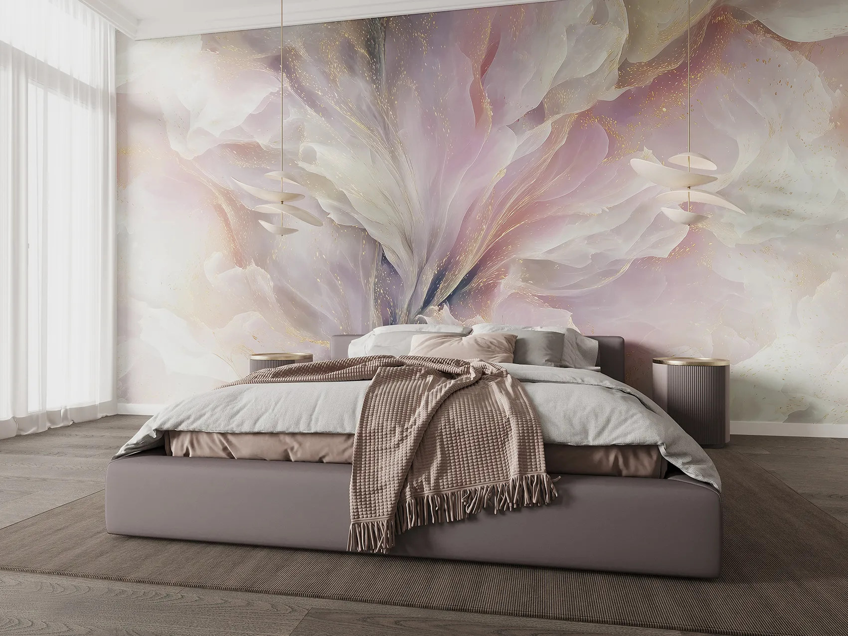 Ethereal Veil – Seamless Flowing Petal Wallpaper | Art Vision Decor