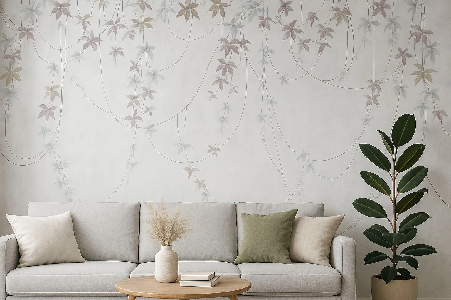 Vine Harmony — Nature-Inspired Wallpaper in Soft Shades | Art Vision Decor