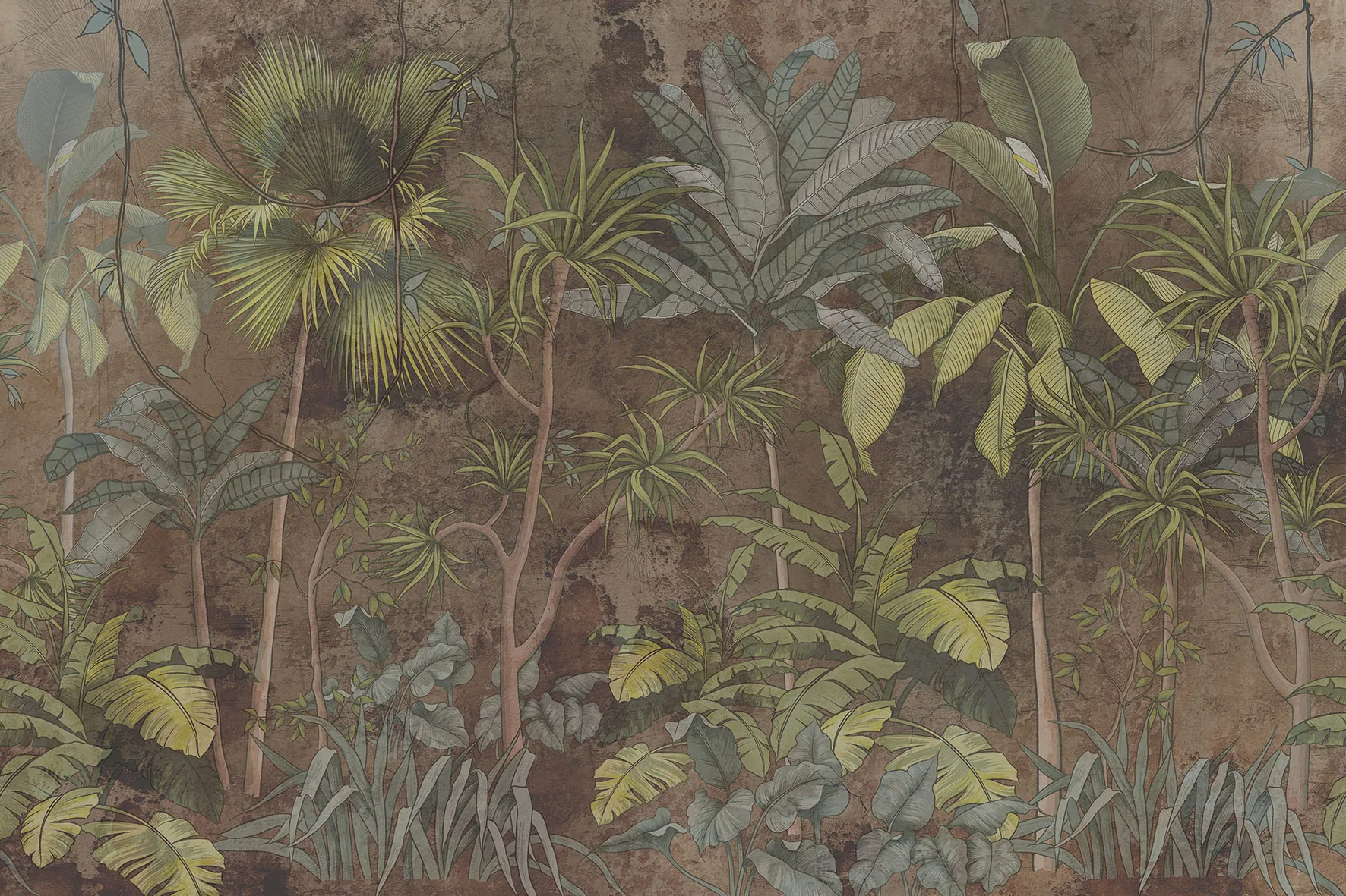 Urban Jungle — Tropical Wallpaper with Concrete Texture | Art Vision Decor