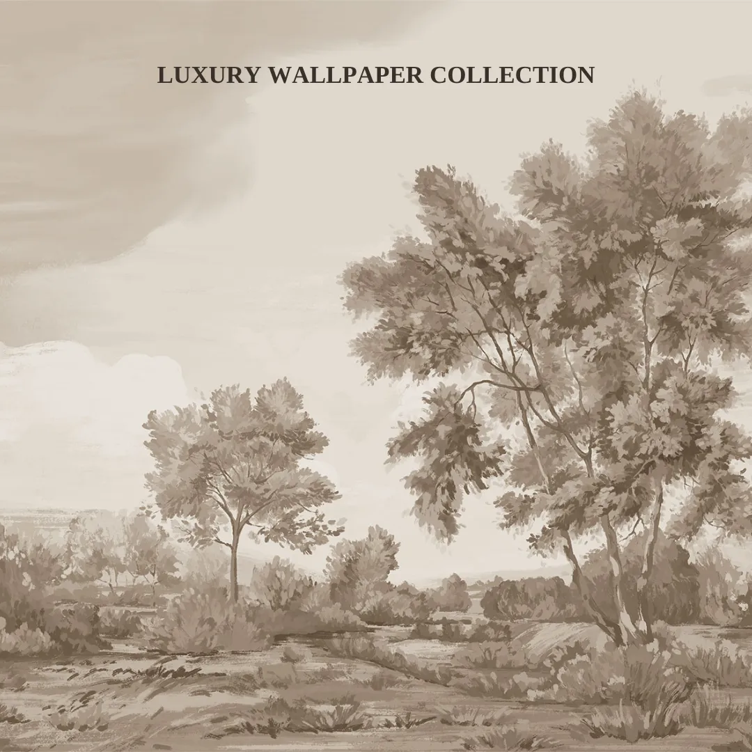 Breath of Mist Custom Scenic Wallpaper | Sepia Landscape Wall Mural from Art Vision Decor
