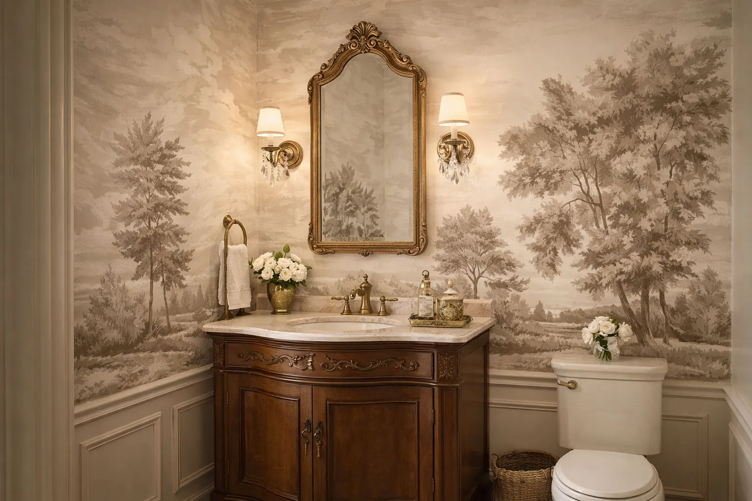 Breath of Mist Custom Scenic Wallpaper | Sepia Landscape Wall Mural from Art Vision Decor