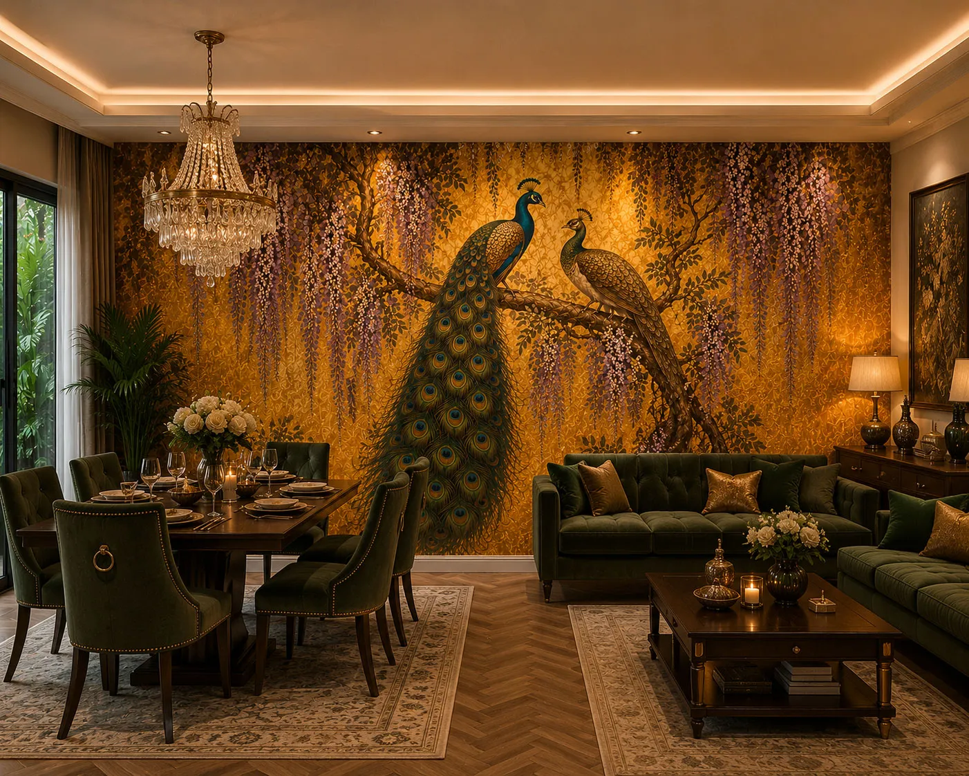 Royal Peacock Wallpaper Mural | Luxury Indian Wall Mural | Maharanis Paradise Collection
