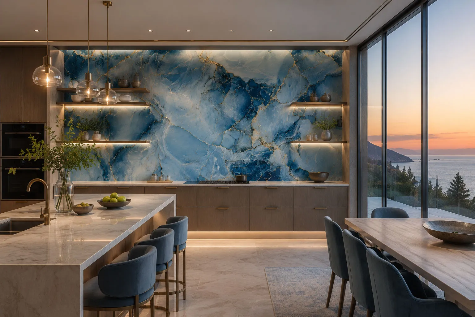 Mariselle Turquoise Marble Wallpaper with Gold Veins | Luxury Custom Wall Mural