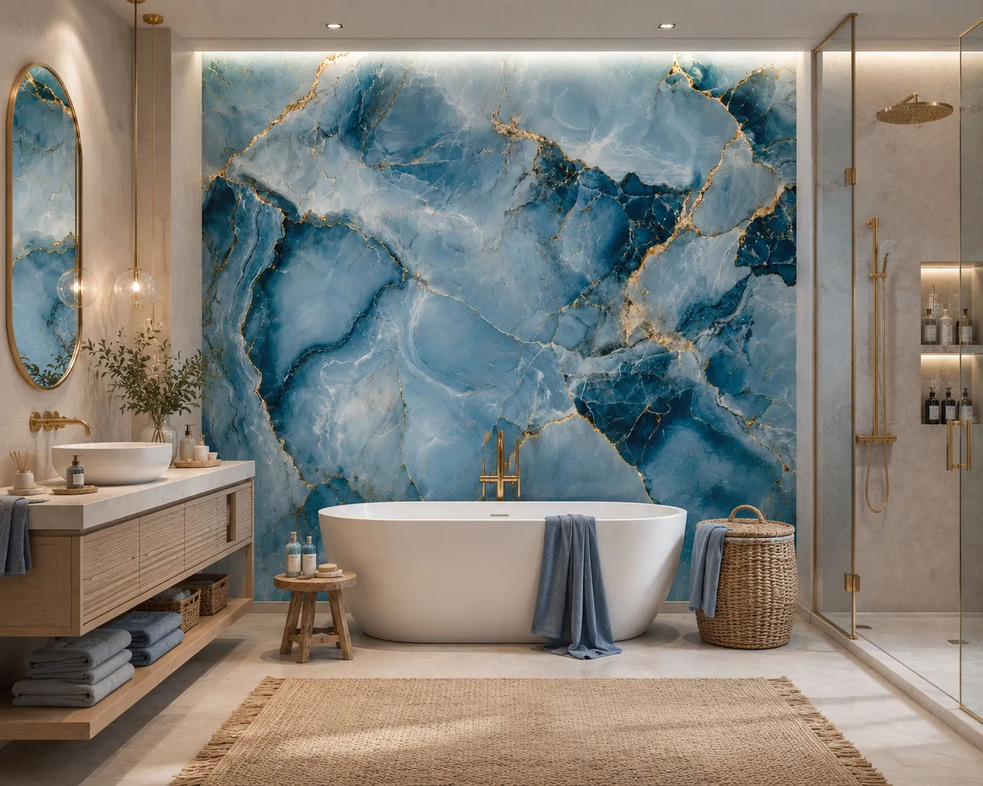 Mariselle Turquoise Marble Wallpaper with Gold Veins | Luxury Custom Wall Mural