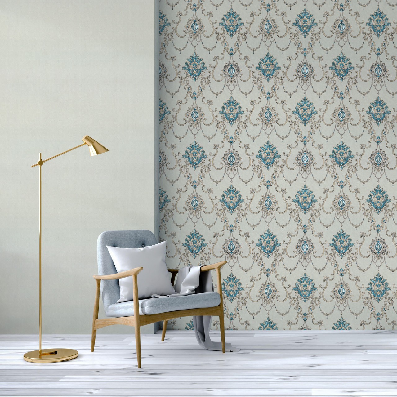 Vinyl Foam wallpaper on non-woven base Vinil Zan DHV-1249/6 Light Blue 10,05 x 1,06 m