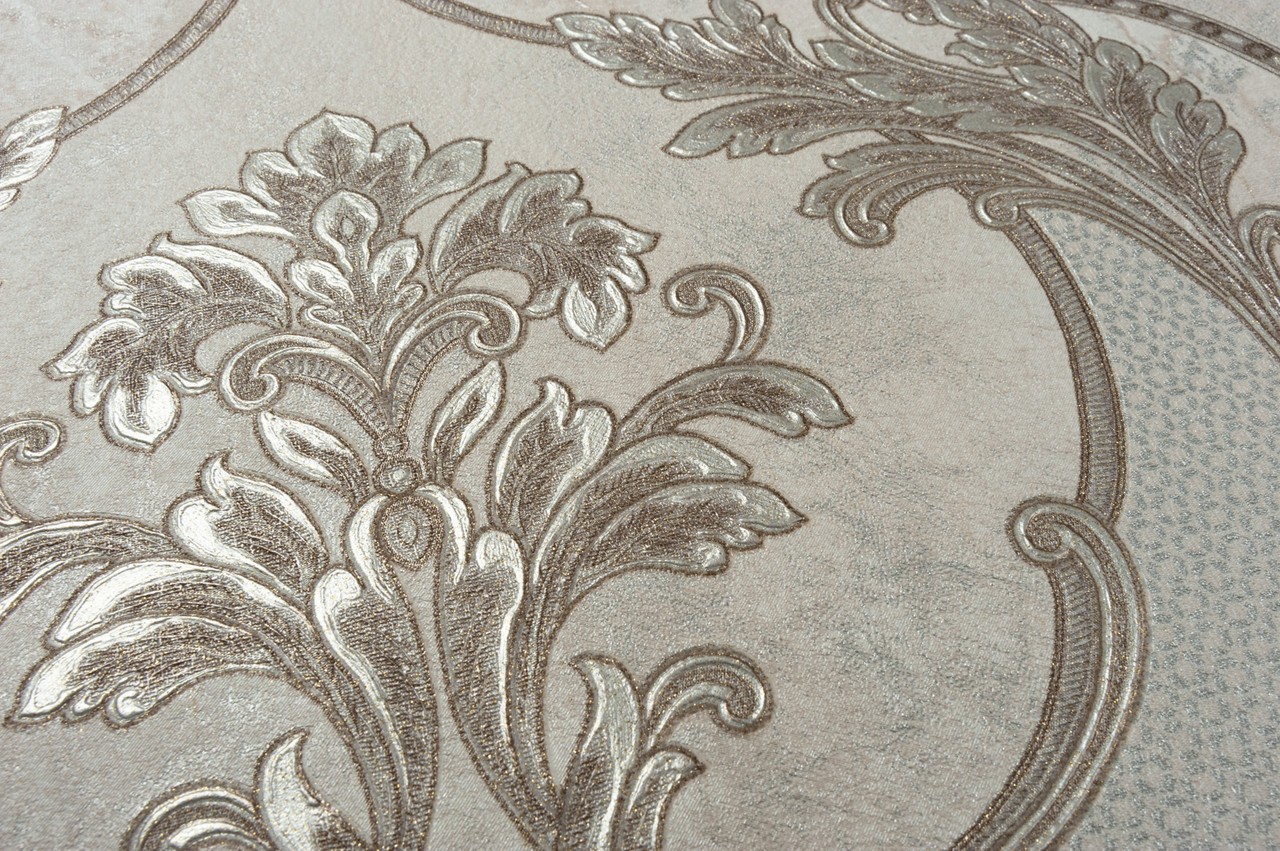 Hot Embossed wallpaper on Non-Woven Base Vinil Arona VIP4-1035 Silver-Brown 10,05 x 1,06 m
