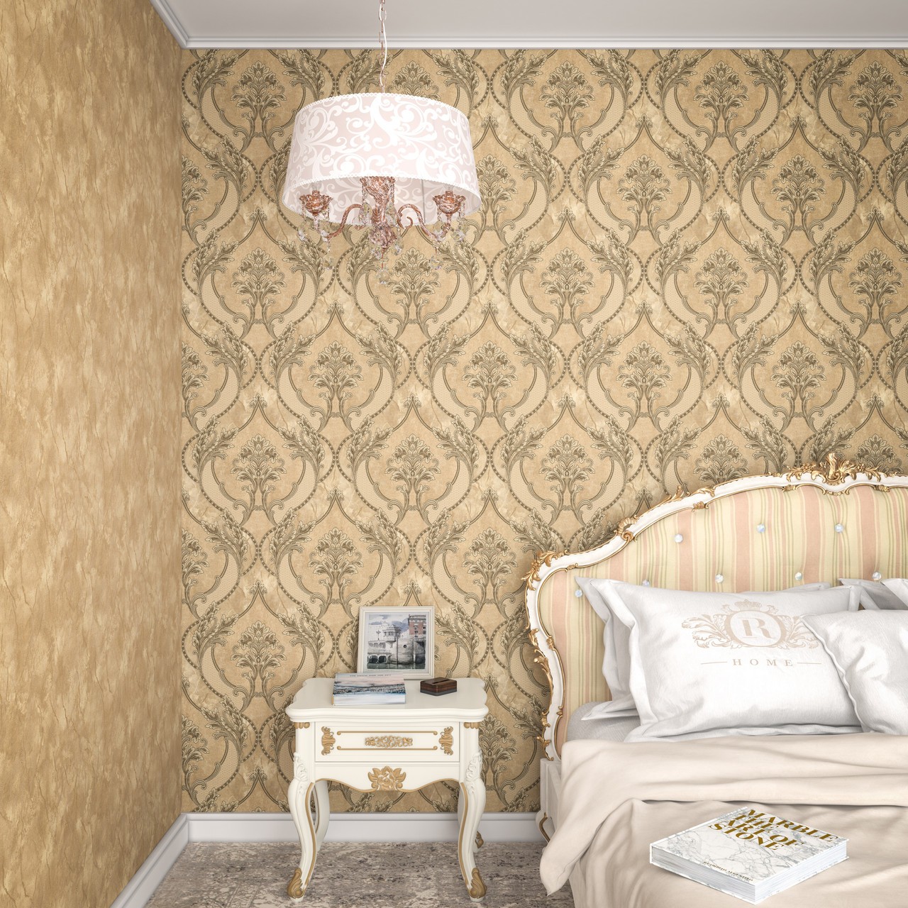 Hot Embossed wallpaper on Non-Woven Base Vinil Arona VIP9-1035 Olive 10,05 x 1,06 m
