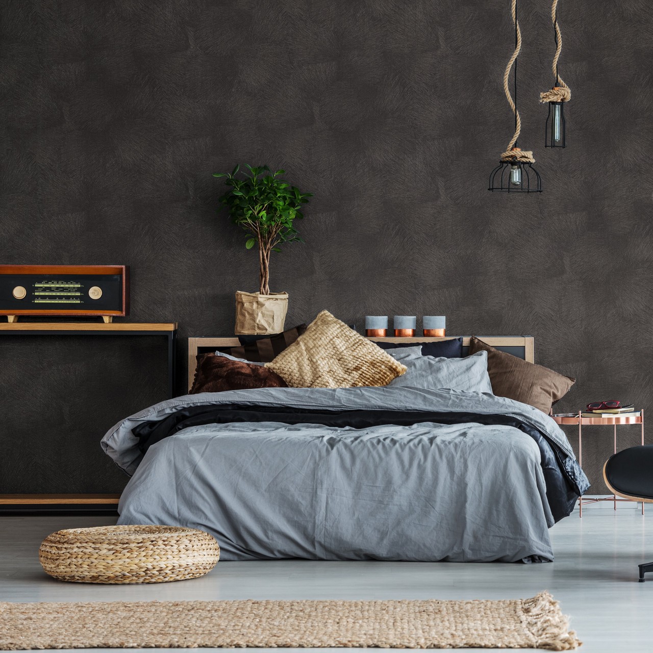 Hot Embossed wallpaper on Non-Woven Base Vinil Puma SHT 8-1467 Black 10,05 x 1,06 m