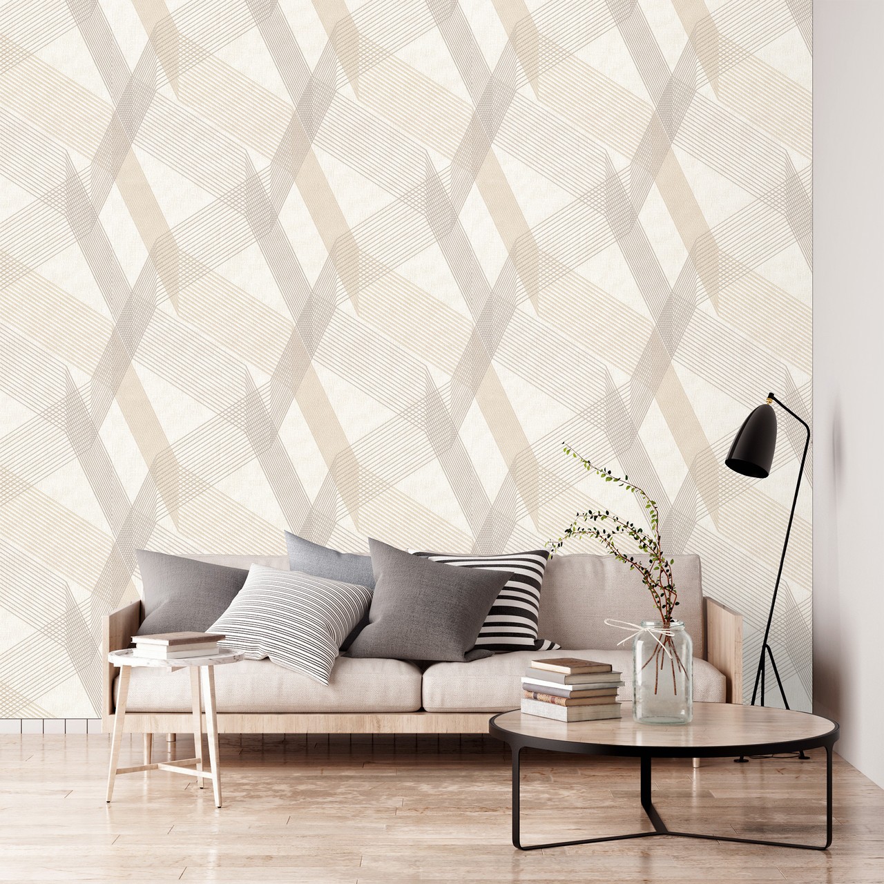 Hot Embossed wallpaper on Non-Woven Base Vinil Fringe TFSH 2-1431 Warm-Beige 10,05 x 1,06 m