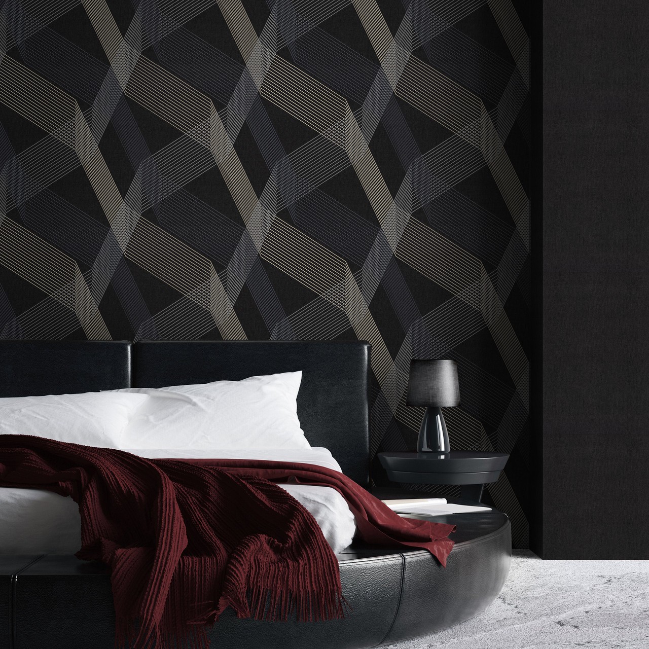 Hot Embossed wallpaper on Non-Woven Base Vinil Fringe TFSH 7-1431 Black 10,05 x 1,06 m