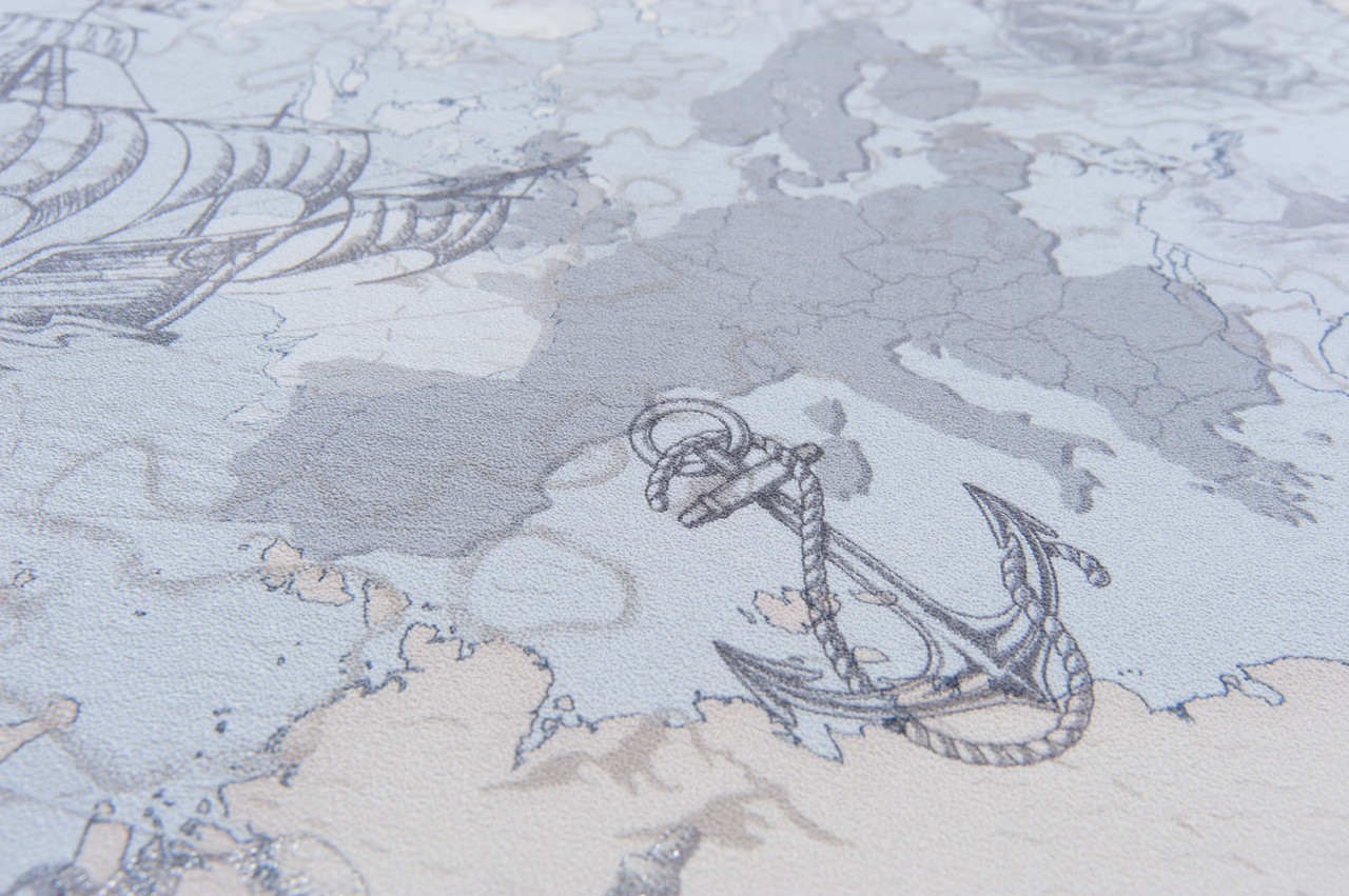 Hot Embossed wallpaper on Non-Woven Base Vinil Odyssey SHT 6-1539 Blue-Beige 10,05 x 1,06 m