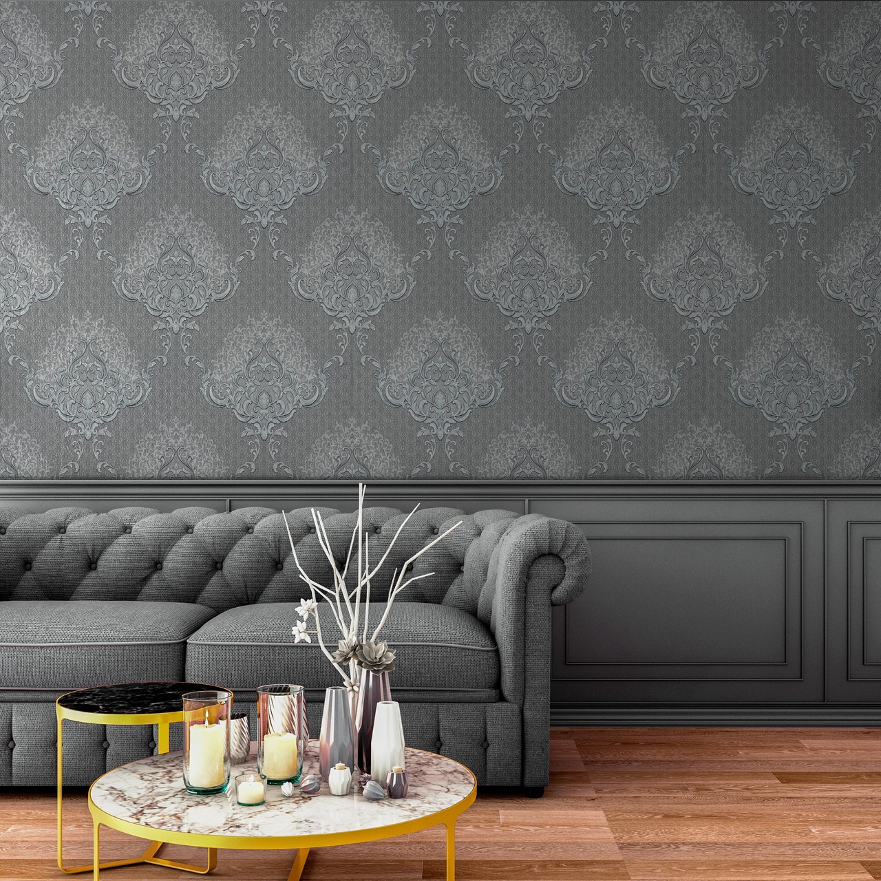 Vinyl Foam wallpaper on non-woven base Vinil Damir DHV-1486/3 Gray Blue 10,05 x 1,06 m
