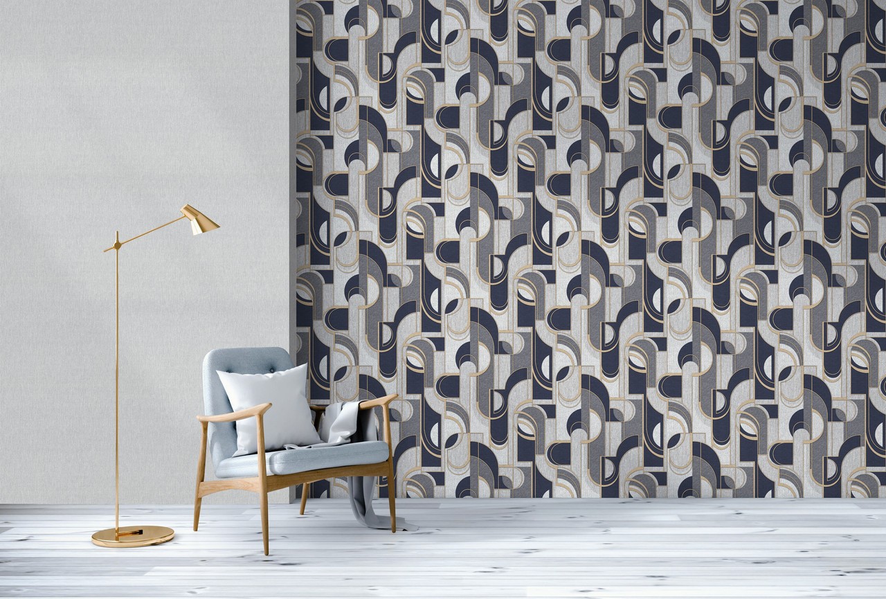 Hot Embossed wallpaper on Non-Woven Base Vinil Lion TFSH 6-1432 Gray-blue 10,05 x 1,06 m