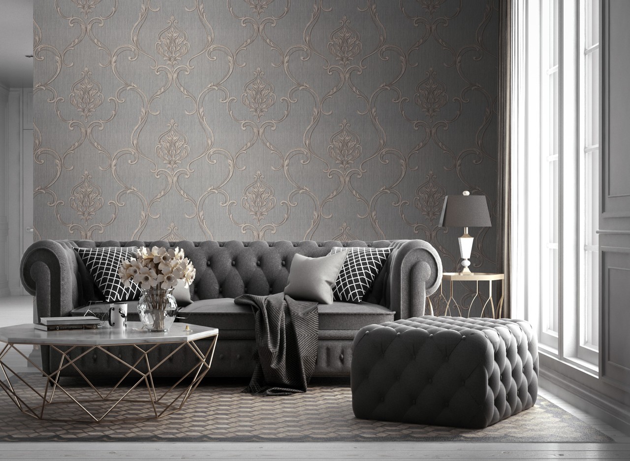 Hot Embossed wallpaper on Non-Woven Base Vinil Vensan PVIP 7-1571 Gray-Brown 10,05 x 1,06 m