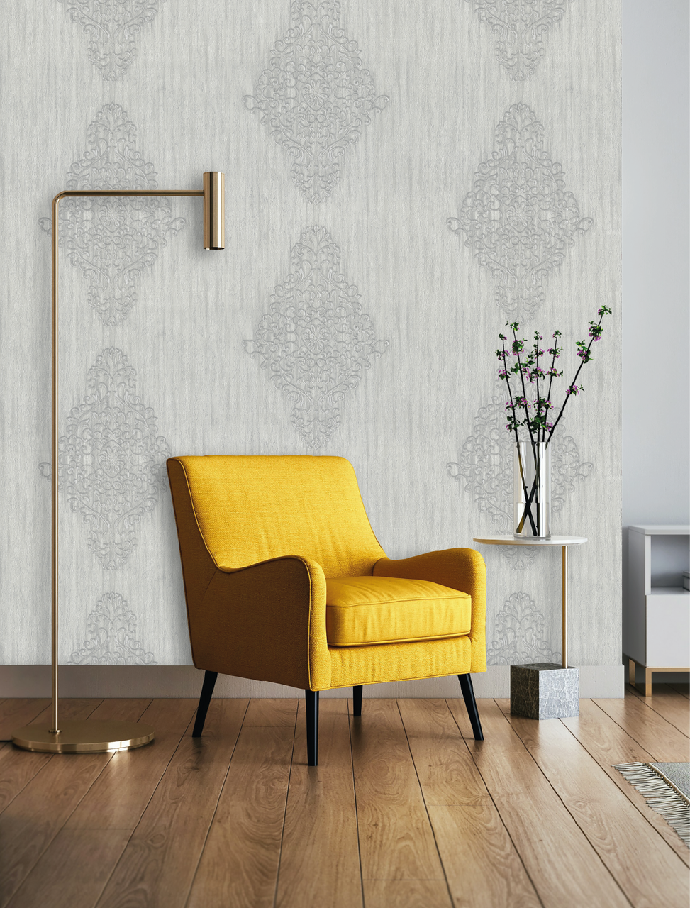 Hot Embossed wallpaper on Non-Woven Base Vinil Irene TFSH 3-1436 Light-Gray 10,05 x 1,06 m