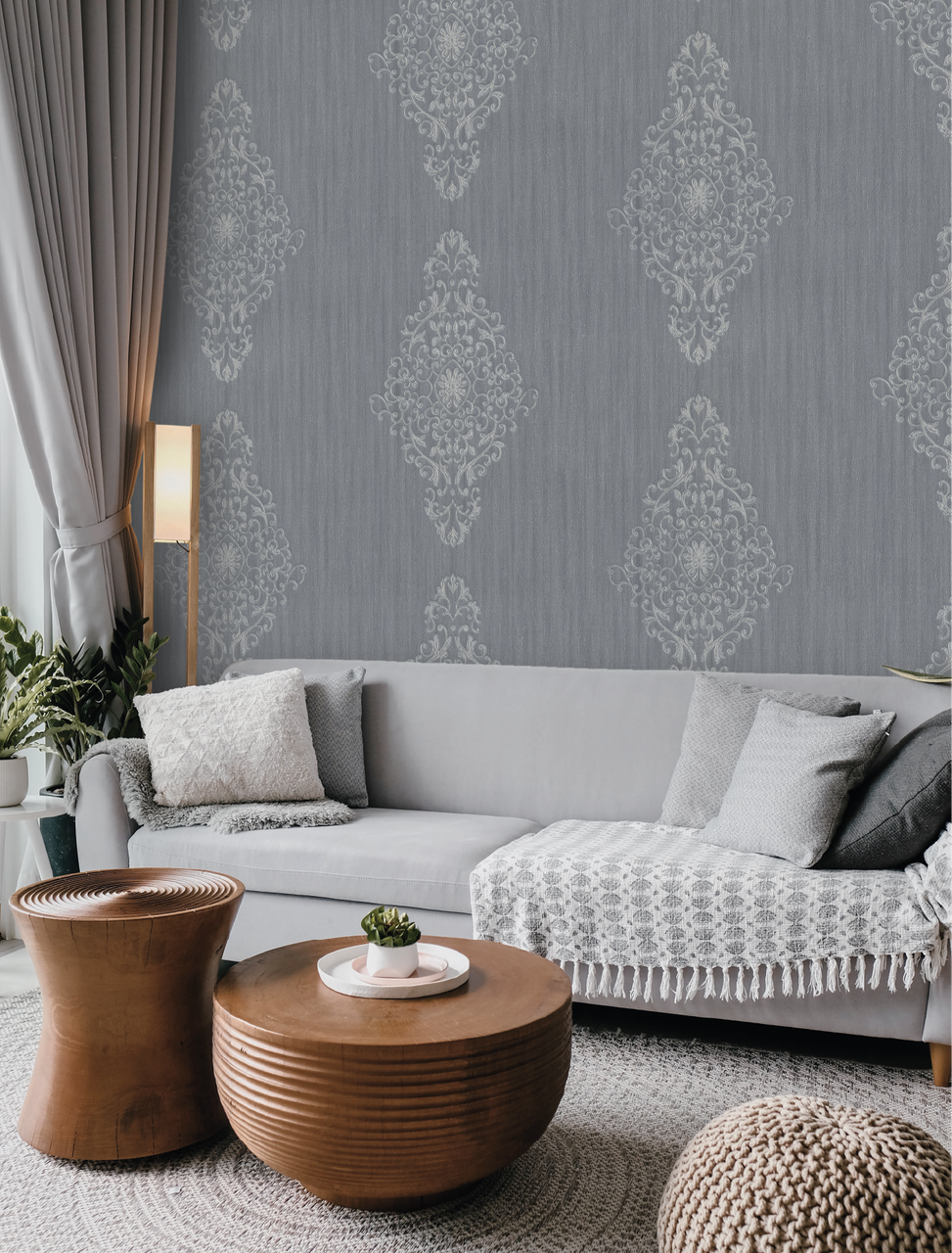 Hot Embossed wallpaper on Non-Woven Base Vinil Irene TFSH 4-1436 Gray-Purple 10,05 x 1,06 m